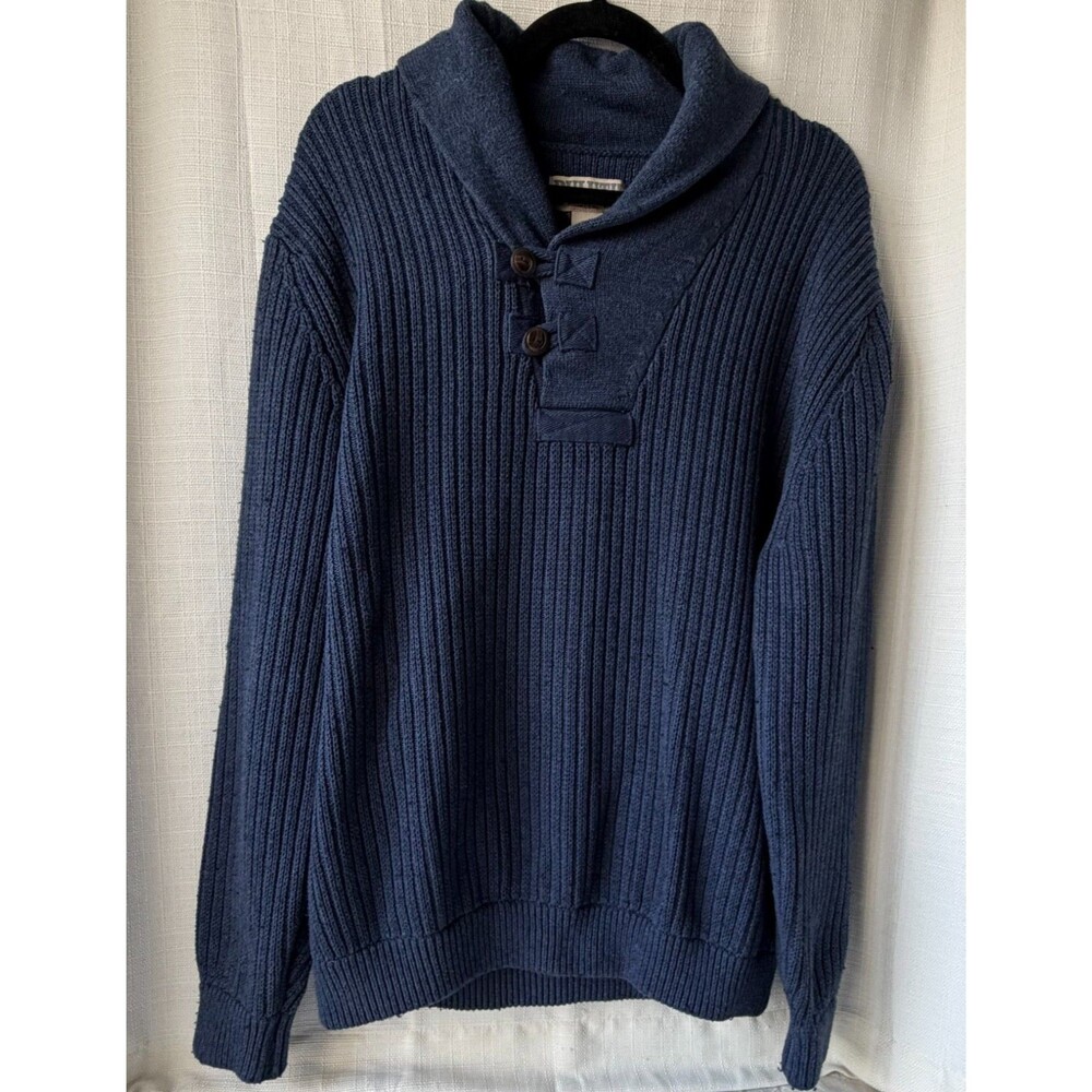 Duluth Trading Sweater XL Blue Cotton Wool Shawl Collar Pullover Heavyweight
